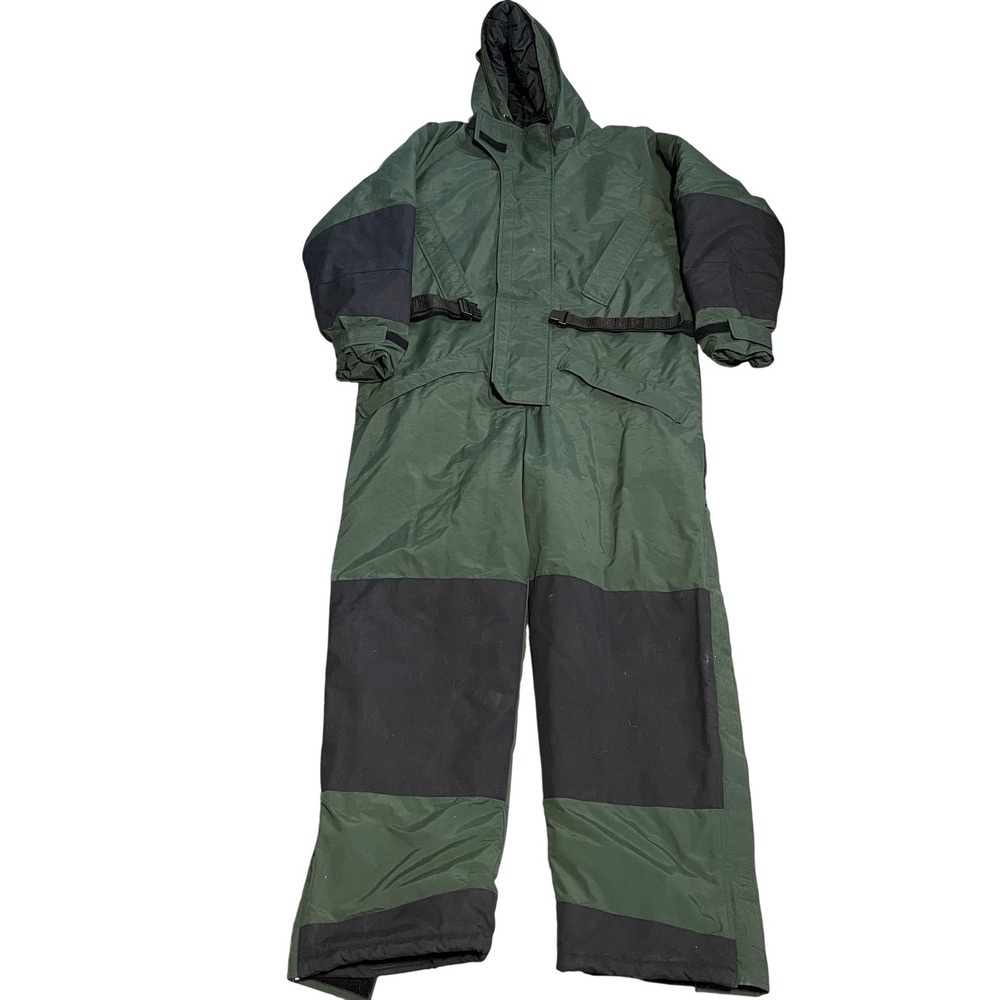 Cabelas Coveralls Mens XL Green Insulated Hooded One Piece Snow Suit Hunting VTG